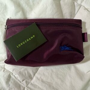 Longchamp Aubergine Pouch with gold Accents